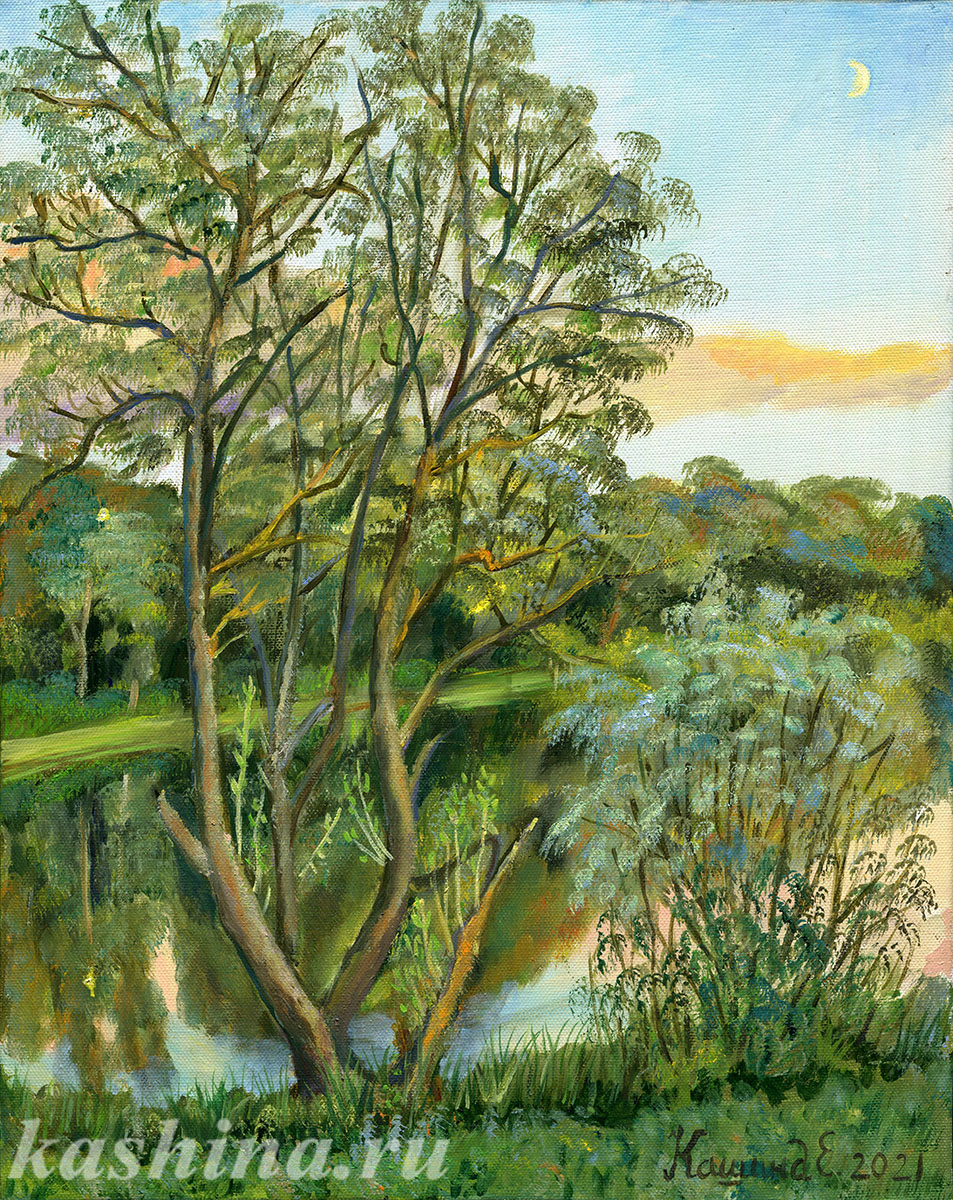 "Над водой. Река Большие Вяземы, Голицыно," картина Евгении Кашиной "Над водой. Река Большие Вяземы, Голицыно," картина Евгении Кашиной